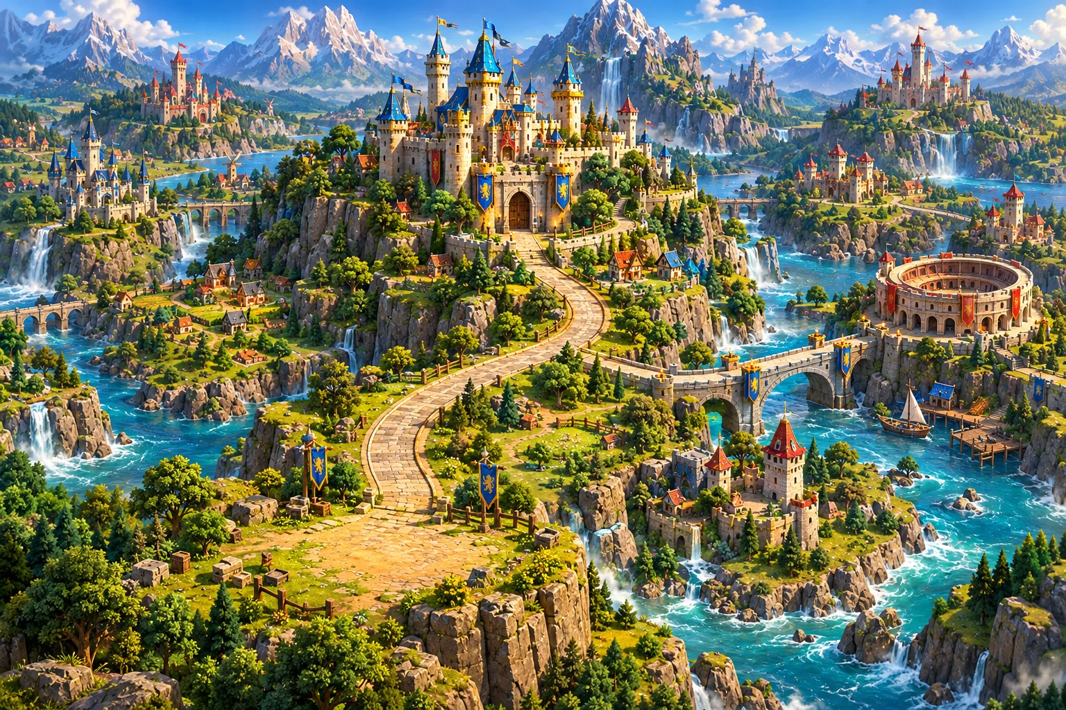 The CHEZZIES world: mountain castles, bridges and waterfalls